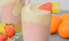 Sunrise Breakfast Smoothie. The perfect way to kickstart your morning.Packed full of protein, probiotics and fruit, your whole family will love waking up to this.