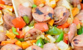 Aidells sausage, peppers, sweet potatoes and onions combine in an easy to make, healthy and delicious meal that takes just 15 minutes. Have to try this yummy sausage hash.