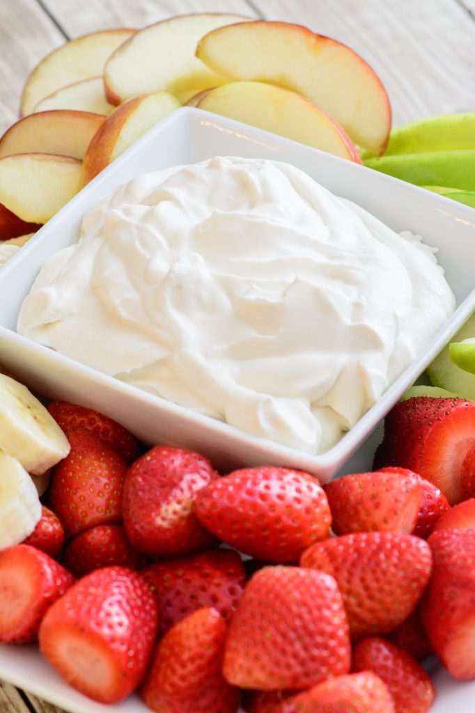 4 Ingredient Yogurt Fruit Dip. This healthy and delicious recipe is the perfect compliment to any fruit plate. Made with 3 simple and pure ingredients this fruit dip recipe is sure to be a hit no matter where you serve it!